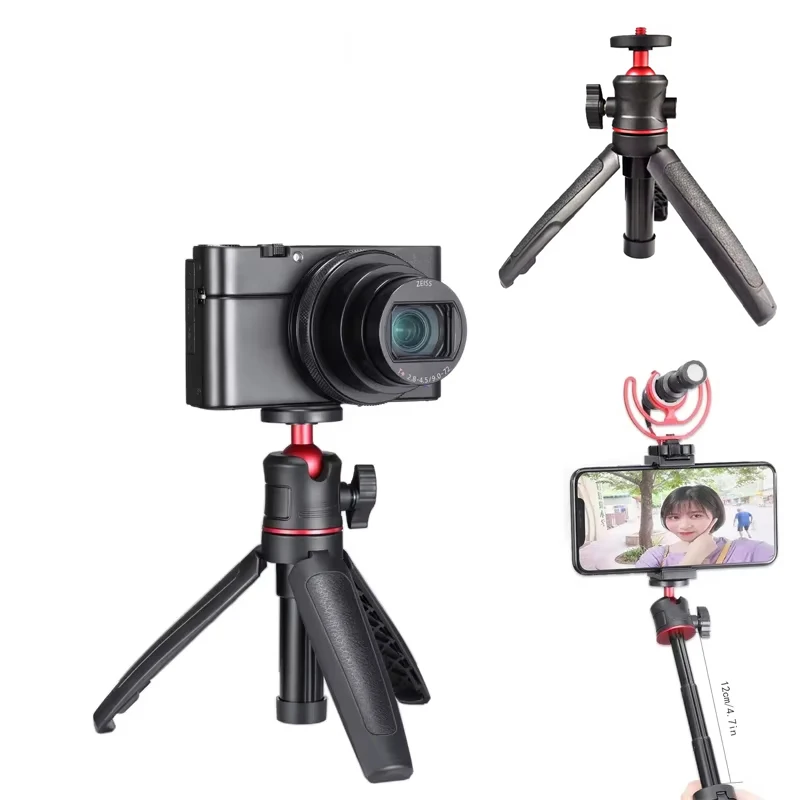 Mini trépied extensible, trépied de bureau portable, support stable réglable avec support à vis 1/4-20 pour téléphone/appareil photo/GoPro/DJI