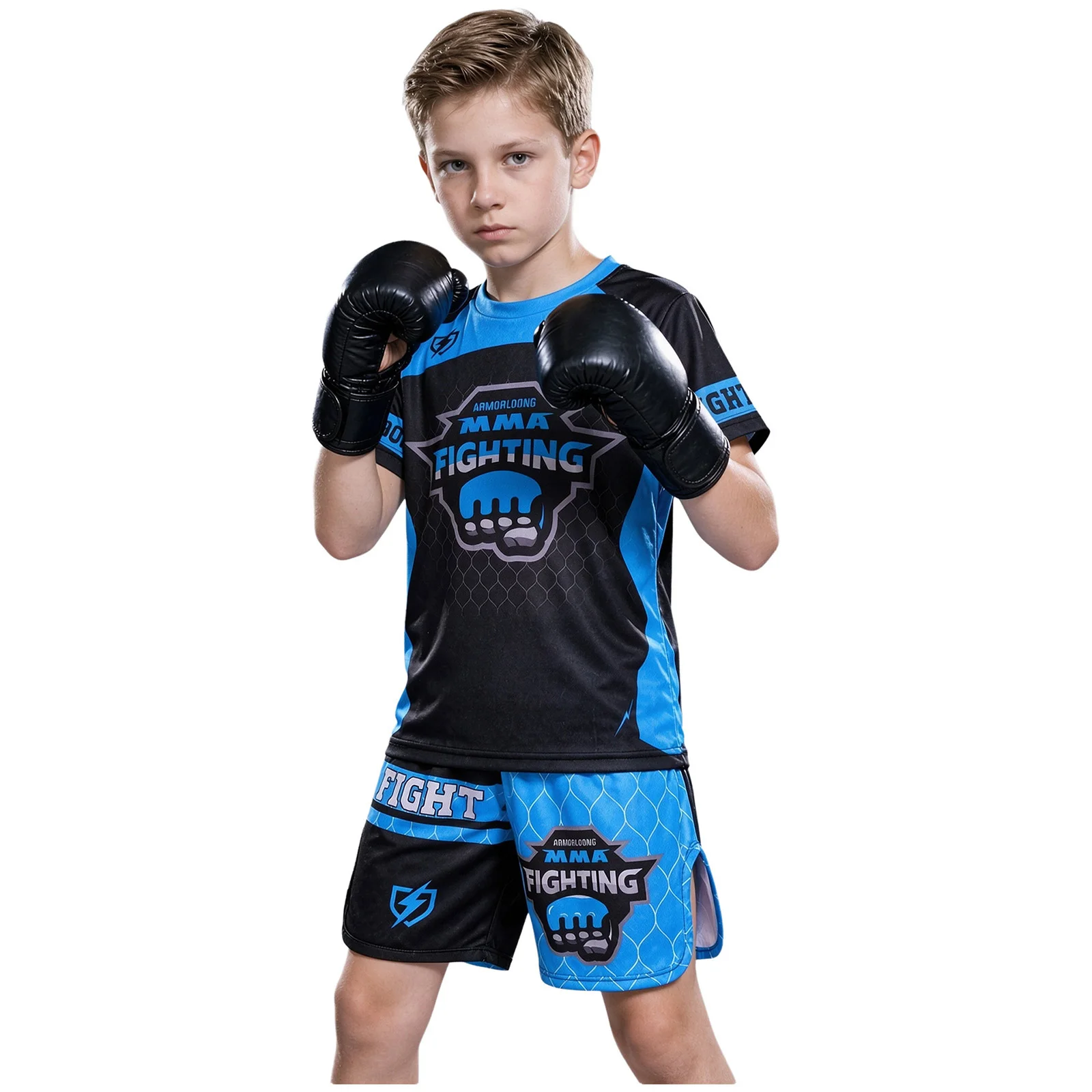 Jugend-MMA-Trainingsset für Jungen und Mädchen, Box-Outfit, Rashguard, Shorts mit seitlichen Schlitzen, Kinder-Kickbox- und Muay-Thai-Sportbekleidung – Detail 15