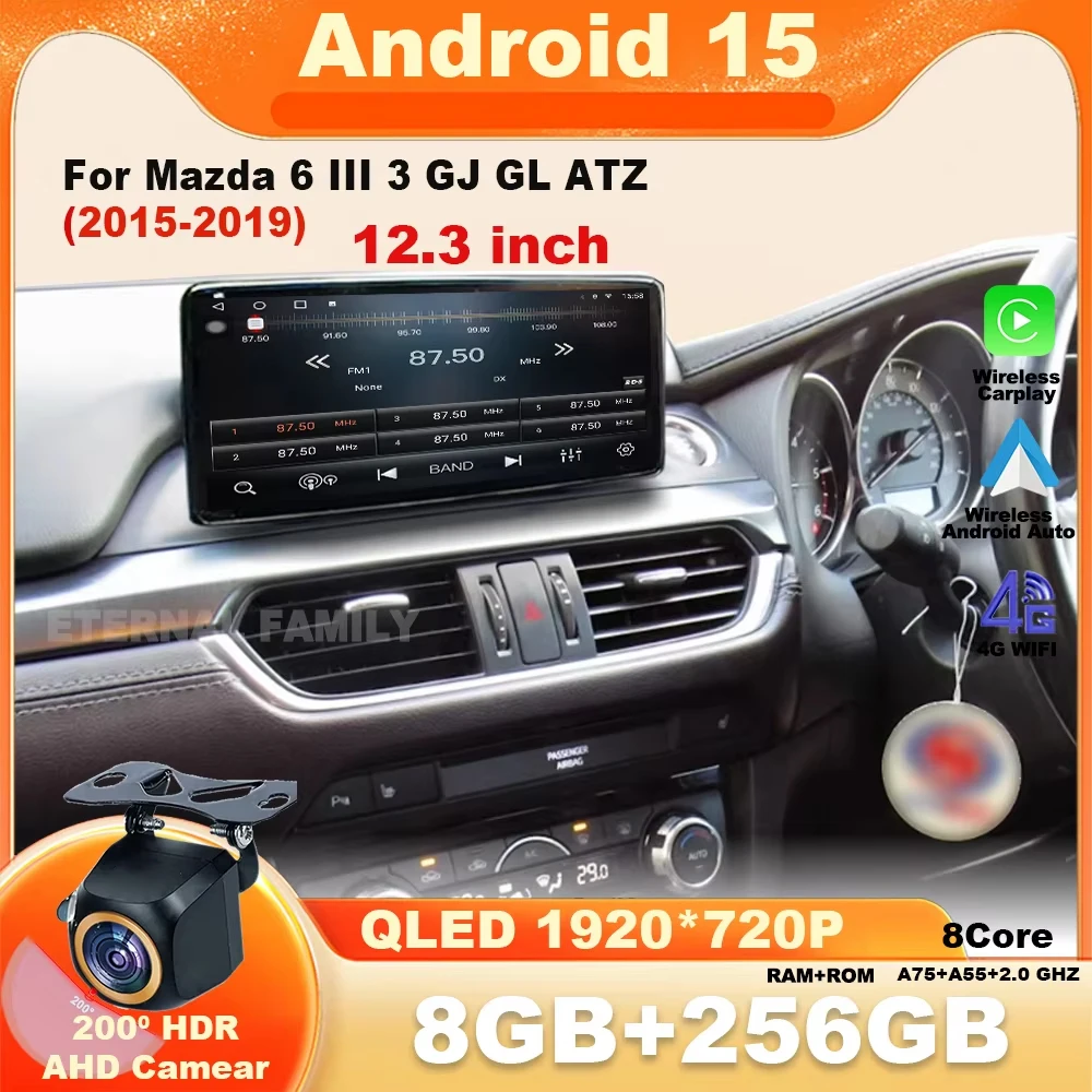 

12.3" For Mazda 6 Atenza 3 2015-2019 LHD RHD Wireless Carplay Android14 Car Radio Multimedia Video Player Navigation Head Unit