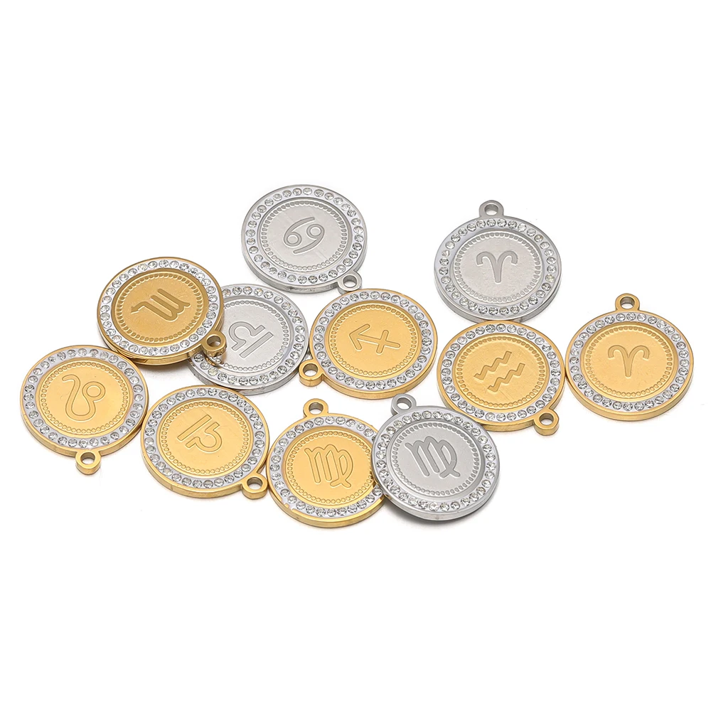 12 قطعة/المجموعة الفولاذ المقاوم للصدأ 12 الأبراج الزركون سحر DIY بها بنفسك النتائج مجوهرات قلادة المعلقات أساور أقراط صنع #3