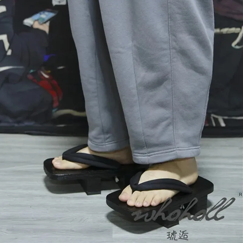 رجل اليابانية جيتا شبشب صيفي الوجه يتخبط قباقيب الساموراي الخشبية الصنادل تأثيري أحذية سوداء سميكة القاع صنادل أرضية