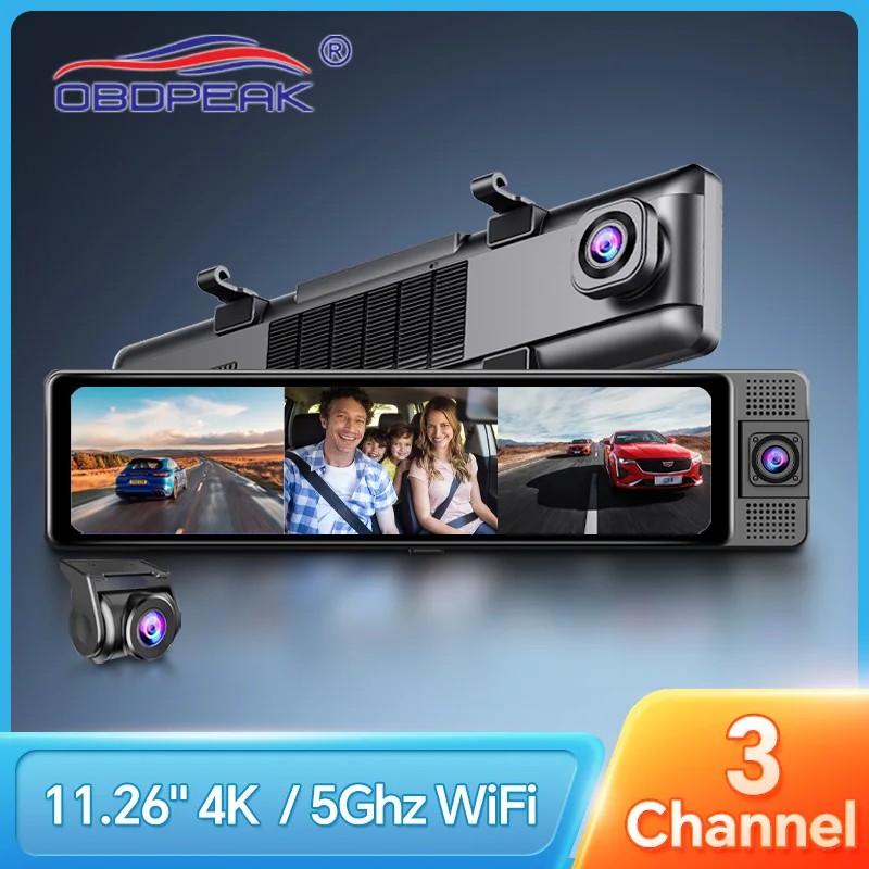 H330 Dash Cam 3 Channel Rearview Mirror Front Inside Rear 4K+1080P+1080P WiFi GPS Dual Lens Car Dvr Camera Infrared Night Vision