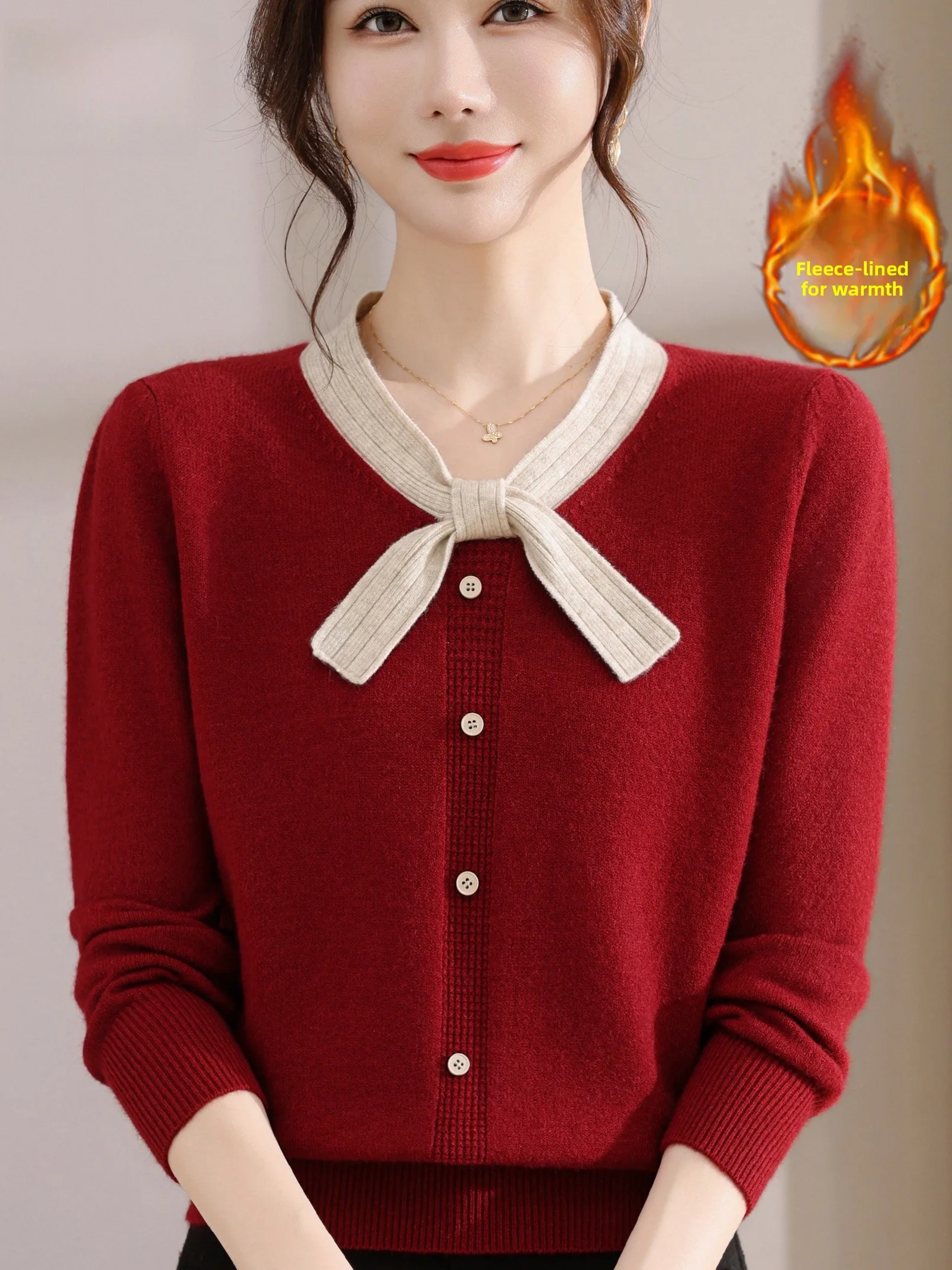 

Осенне-зимний свитер Thiened Fce Netie, женский модный теплый свитер среднего возраста для мам на подкладке, встроенная бархатная основа irt