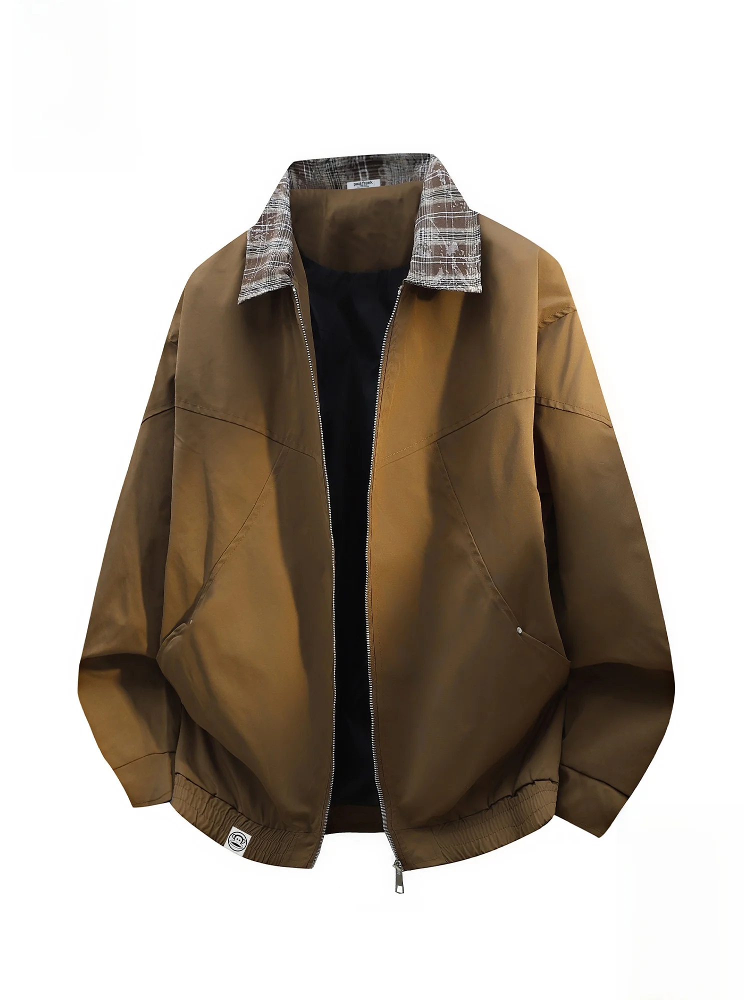 

PaulFrank Large Mouth Monkey Plaid Splicing Collar Jaet Men's Spring New Loose Casual Outerwear Polyester Fiber Long Sve...