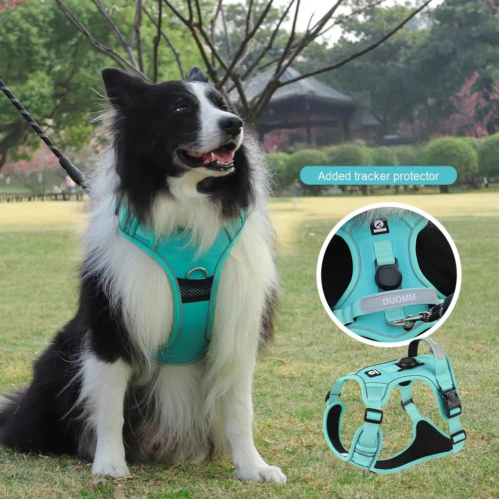 

STLFCustom logo Dog Harness Vest Reflective Explosion-Proof No Pull Pet Harness Training Handle Harness Leash with airtag case