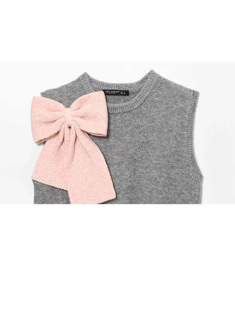 Atasan Rajut Tanpa Lengan HH Bow Trim Camisole untuk Wanita, Musim Semi Musim Panas, Ringan, Meniruskan, Manis, Rajutan, Tank Chic, Lapisan Dasar