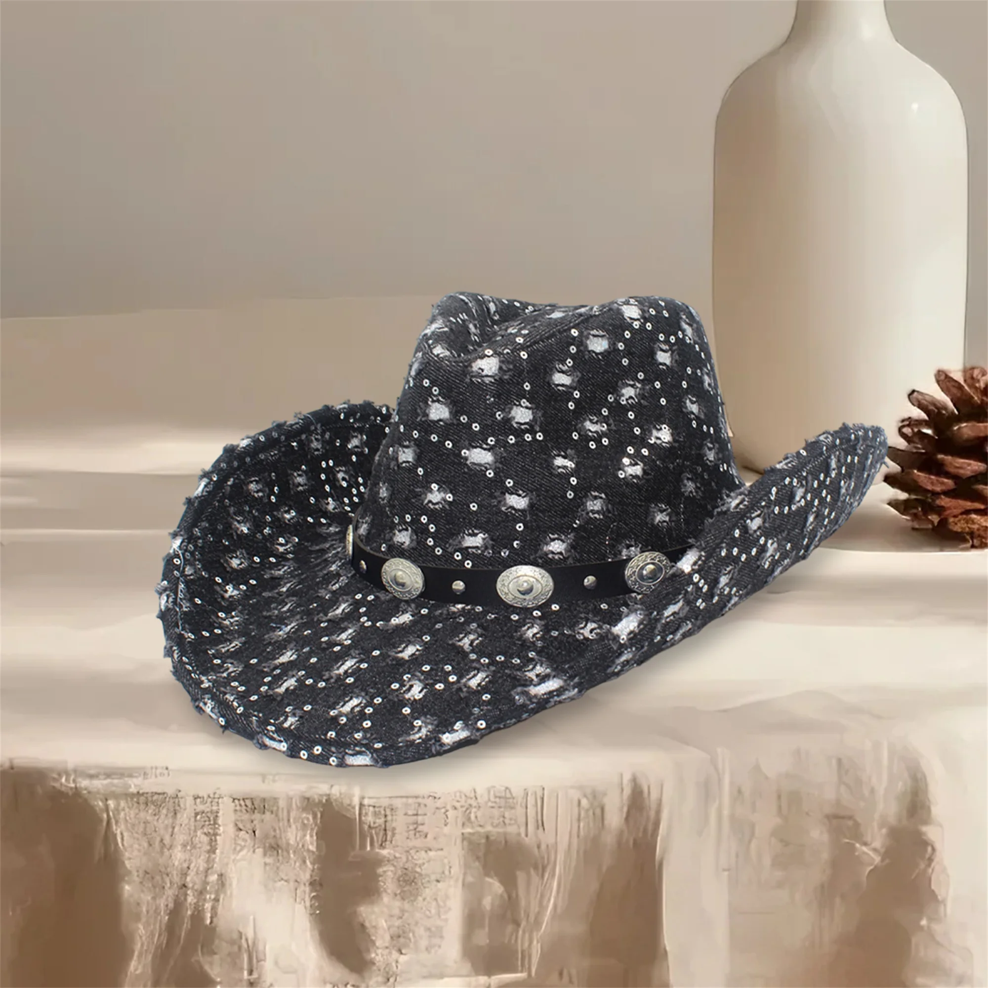 

Винтажная ковбойская шляпа из потертой кожи, классическая шляпа в стиле вестерн с широкими полями и ремешком Concho для мужчин и женщин