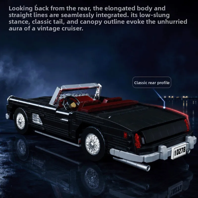 American Retro Convertible Sports Car Puzzle Building Block Assembly Toy MOC Creative Building Block Toy Ornament Holiday Gift view 3
