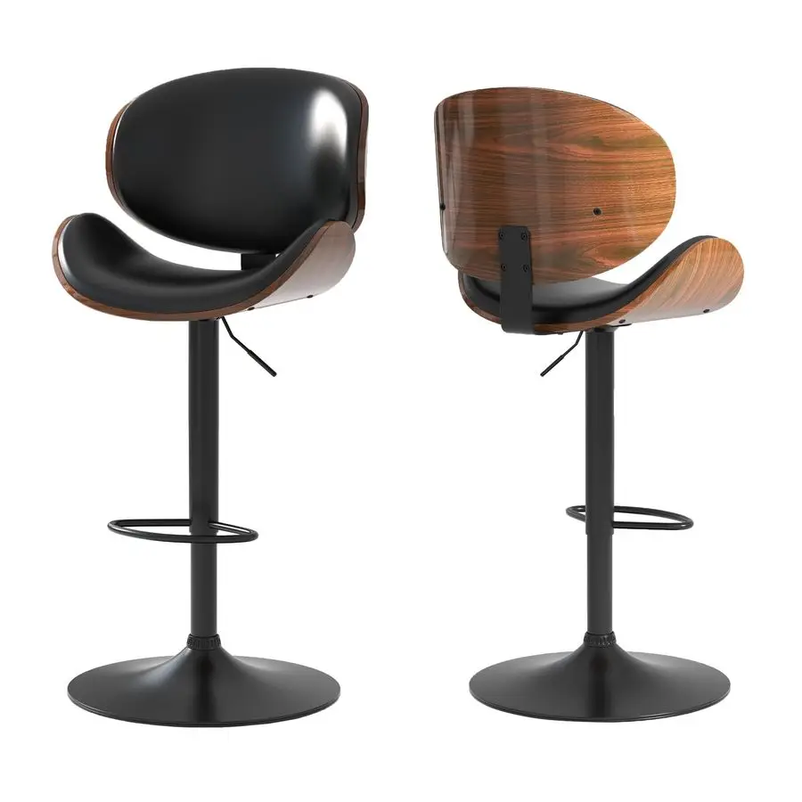 

Набор из 2 поворотных барных стульев, современные барные стулья из гнутой древесины с большим металлическим основанием и подставкой для ног, барные стулья с обивкой из искусственной кожи PU.
