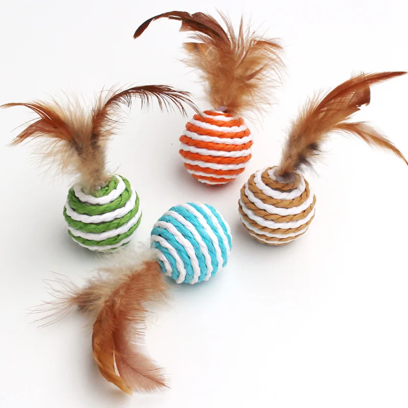 

5PCS Cat Toy Ball Feather Rope Paper Ball Cat Scratching Ball Toy Rustling Sound Teasing Cat