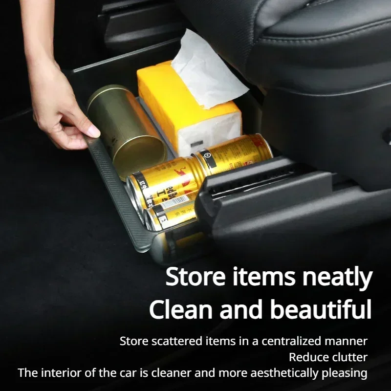 ل تسلا نموذج X/Y 2021-2025 تحت مقعد صندوق تخزين درج صندوق تخزين دفع سحب أكريليك شفاف اكسسوارات السيارات الداخلية #2