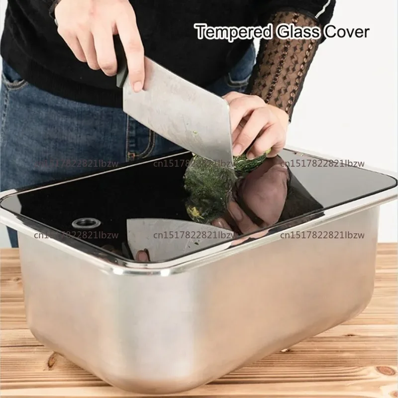 Sink Small Narrow Stainless Steel Sink with Tempered Glass Cover Car Vessel Sink 304 Stainless Steel Vegetable Washing Basin