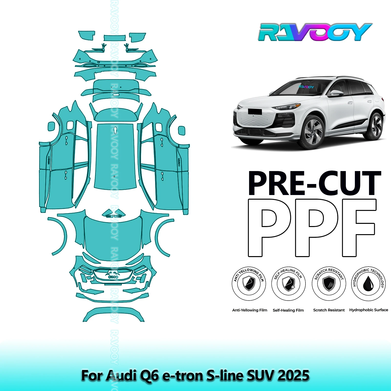 كامل مركبة واضح الصدرية قبل قطع PPF الطلاء طبقة حماية لأودي Q6 e-tron S-line SUV 2025