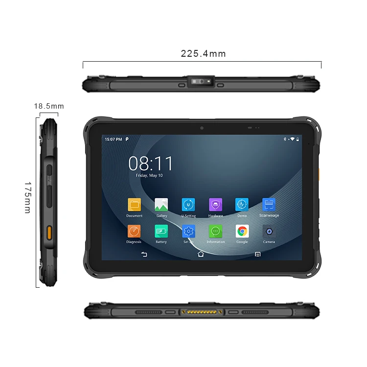 New 10.1 Inch IP67 Waterproof RFID Qualcomm Wi-Fi Android 13 Industrial Rugged Tablet PC Two Cameras 10000 Mah Battery for
