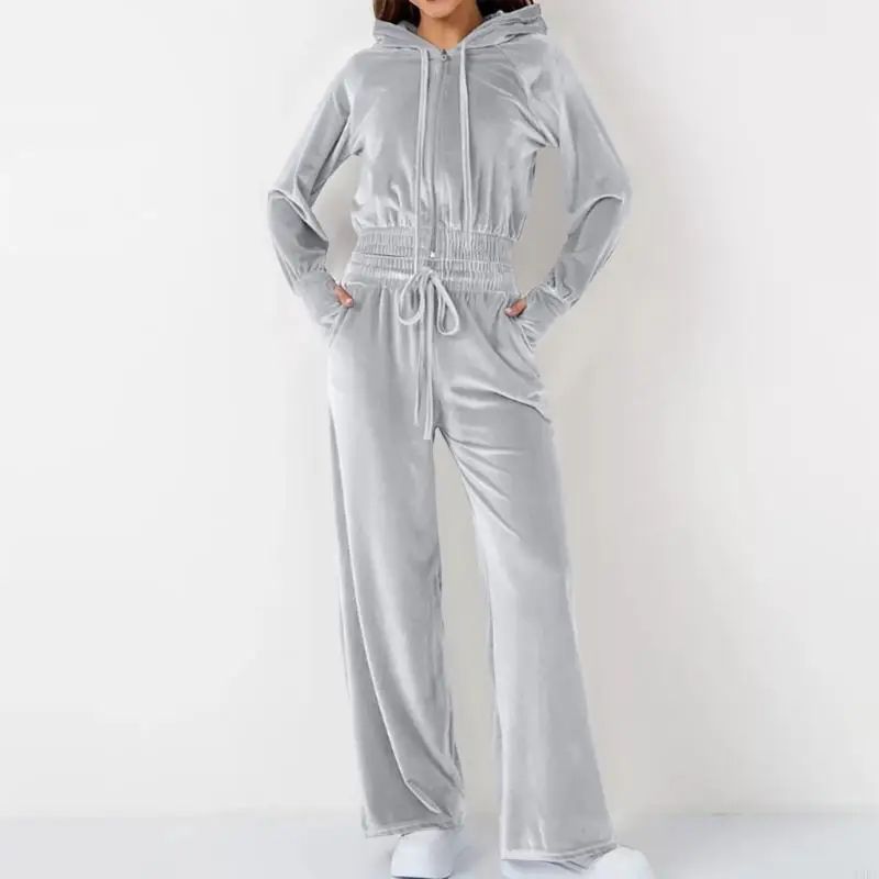 39BC Comfortabele damesfluwelen hoodie-joggerset elastische stof trainingspakken voor hardlopen in sportschool en casual