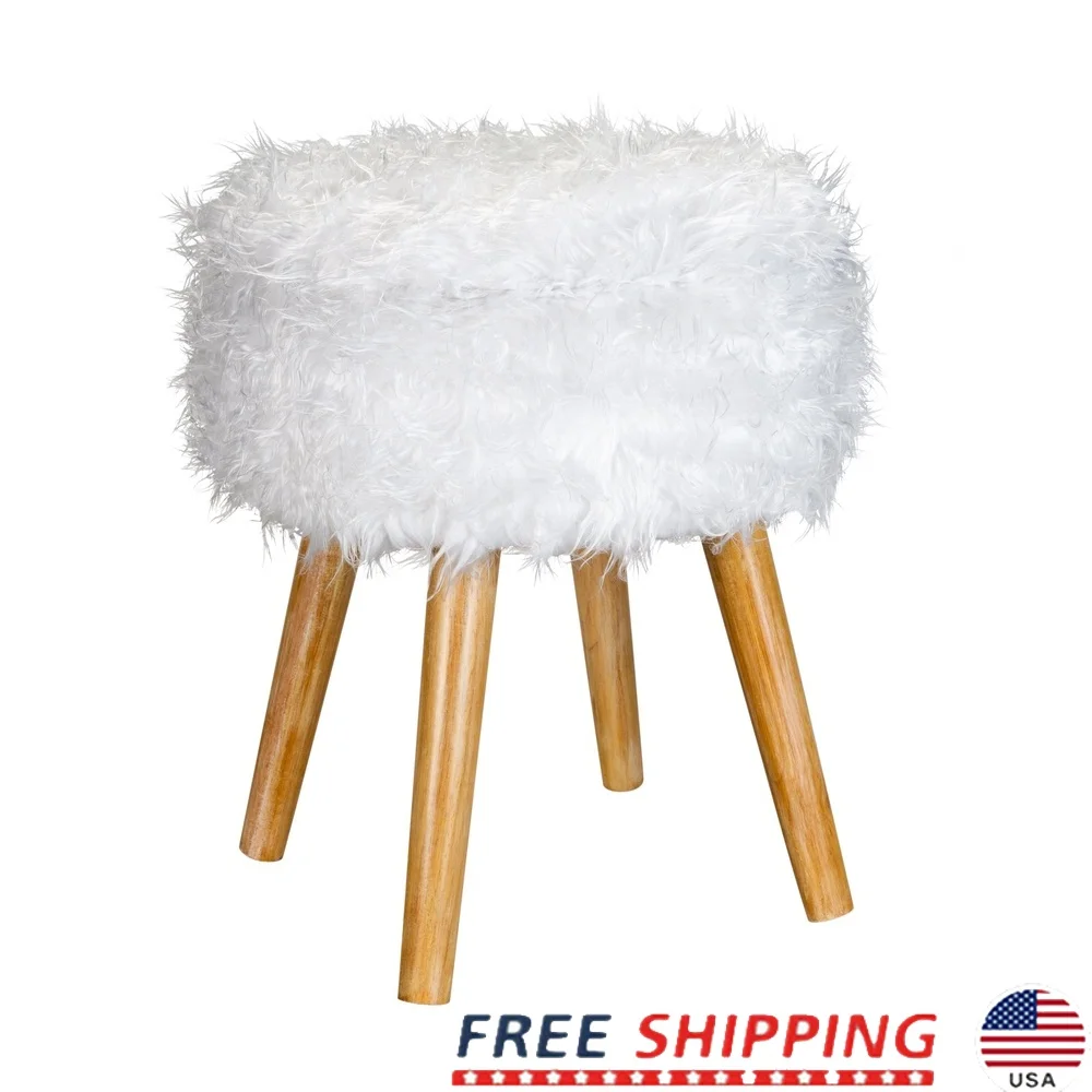 

Faux Fur Storage Ottoman Round Foot Rest Chest Multi-Purpose Indoor Organizer Perfect Bedroom Closet Playroom Living Room