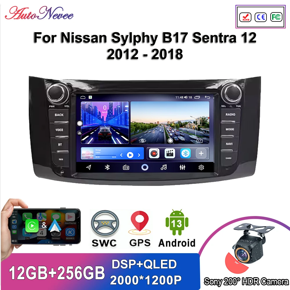 

No 2Din DVD Android 13 For Nissan Sylphy B17 Sentra 12 2012 - 2018 Multimedia Head Unit Car Player Auto Radio Navigation GPS BT