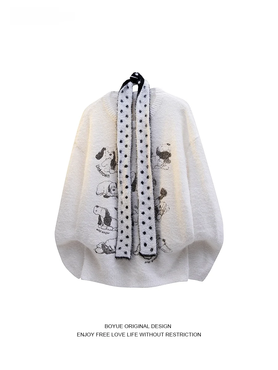 

Boyue Fun Cartoon Dog Sweater Soft Woolen Casual Ne Warmer Knitted Sweater for Men And Women Sweet Softn Winter Wear
