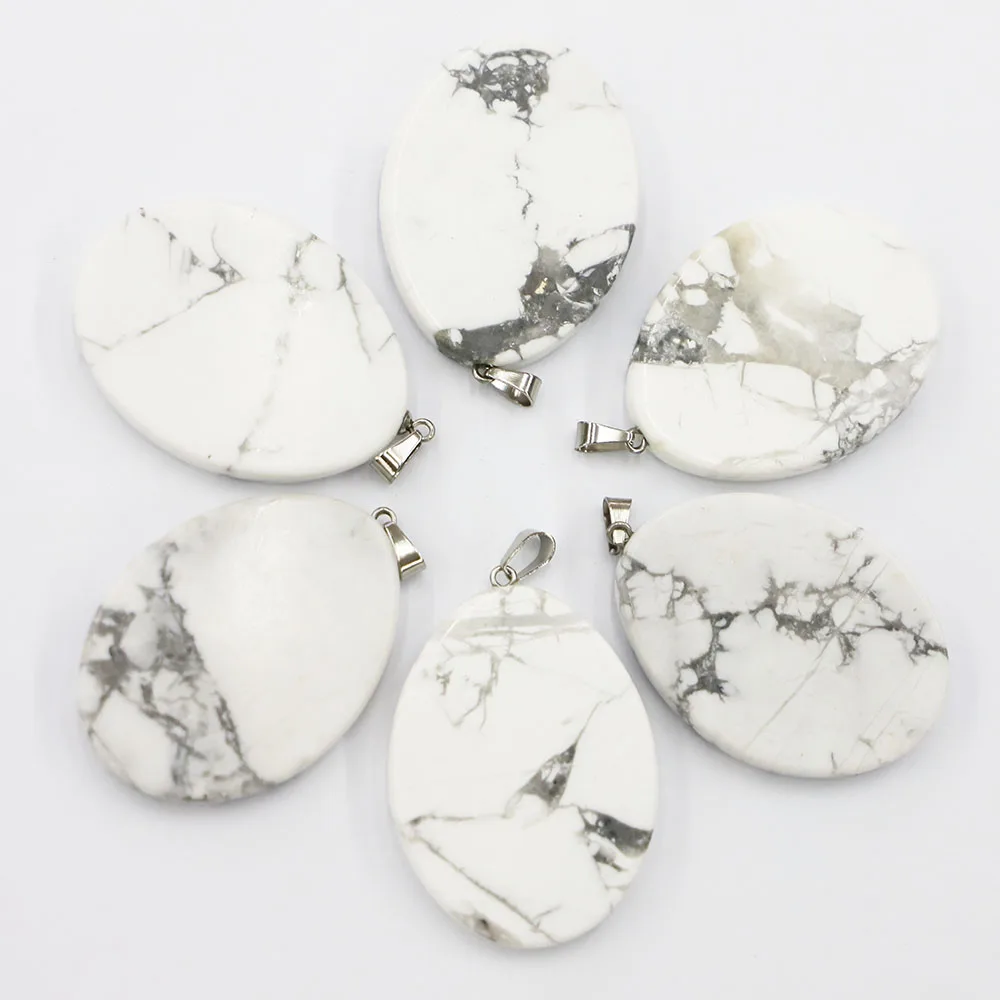 

8pcs/lot New Selling Natural White Turquoise Pendants Flat Water Drop Necklace Charms DIY Fashion Jewelry Accessories Wholesale