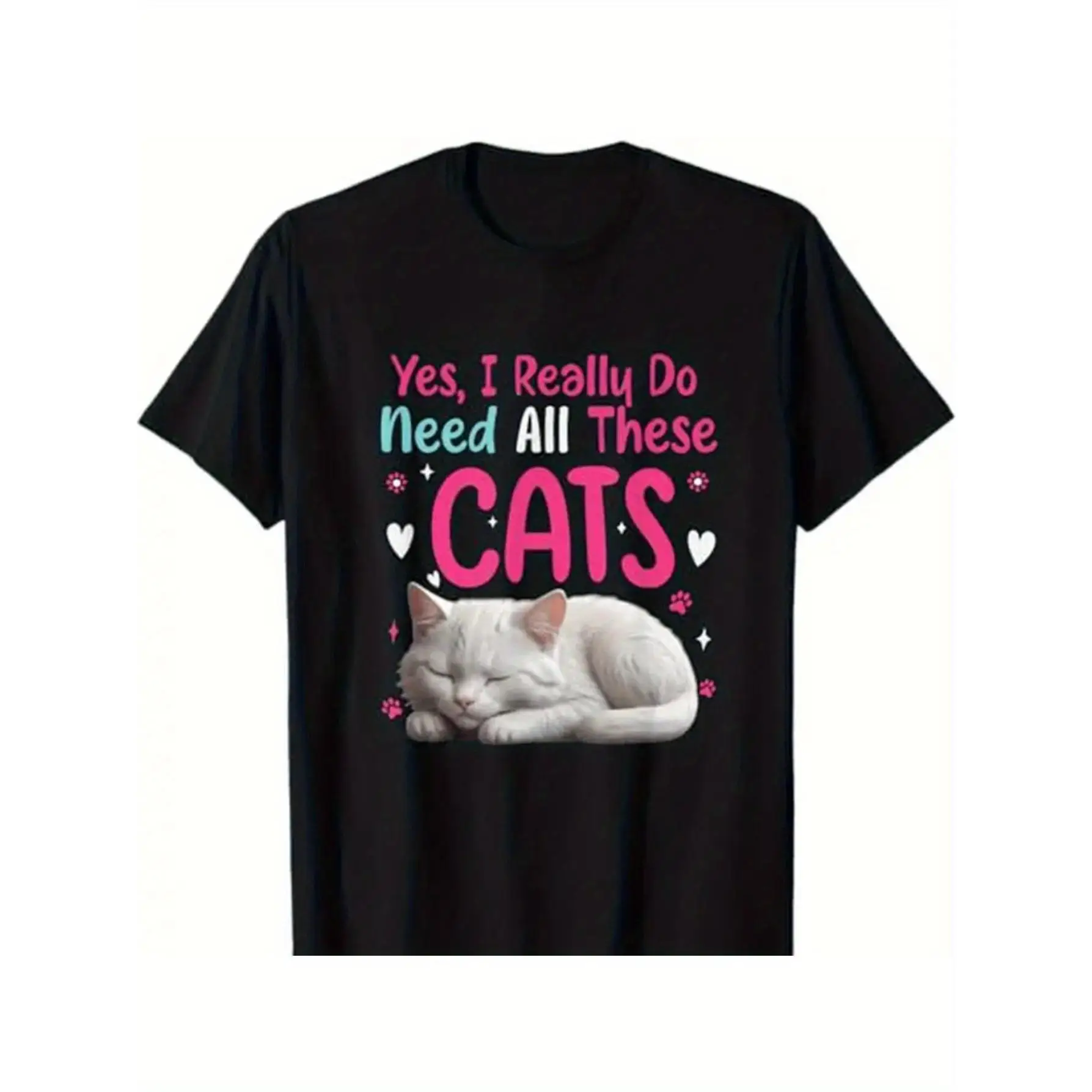 

Women's "I Need All These Cats" T-Shirt | Funny Sleeping Kitty Graphic Tee | Cute Pet Lover Mom Gift Casual Top
