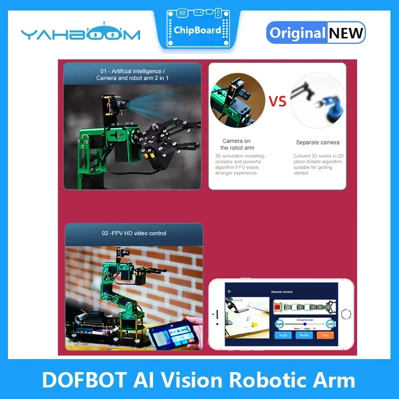 Yahboom DOFBOT AI Vision Robotic Arm witth ROS Python programming for RaspberryPi 4B Object Recognition Sorting Kit CE ROHS