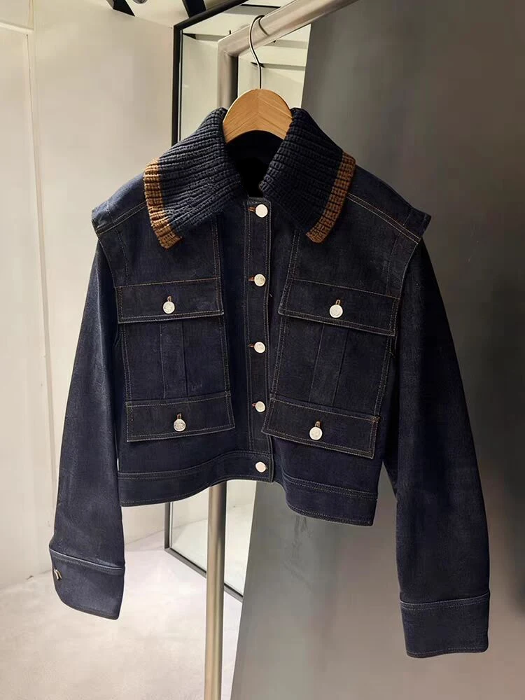 

Повседневная хлопковая джинсовая куртка с множеством карманов, вязаная, с коротким рукавом, женская, весенняя, модная, дышащая, прямого кроя