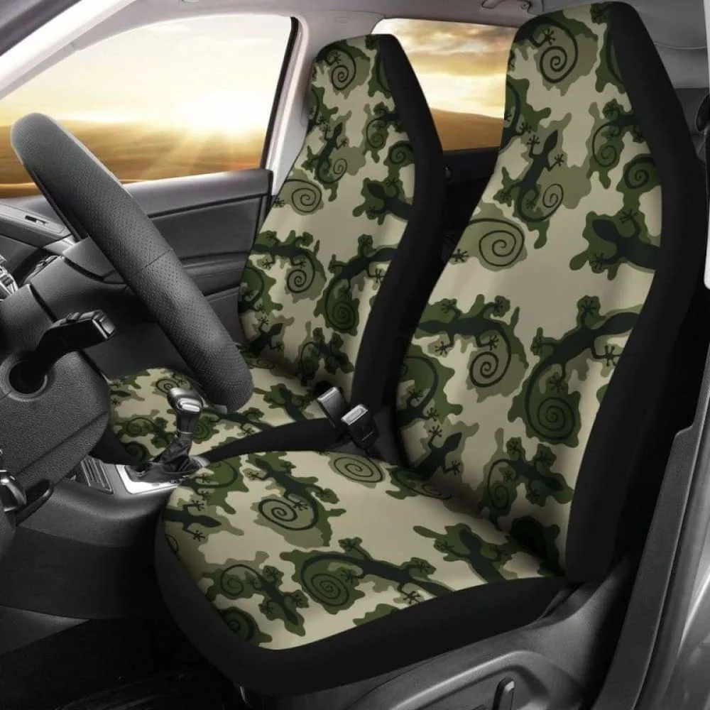 

Gecko Camouflage Car Seat Covers Green And Black Camo,Pack of 2 Universal Front Seat Protective Cover