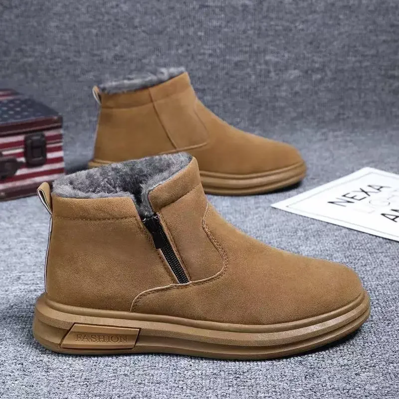 

Men's High Top 2025 Winter Cotton Boots Korean Design Plush Padded Thickened Cold Proof Warm Zipper Office Suitable Snow Shoes
