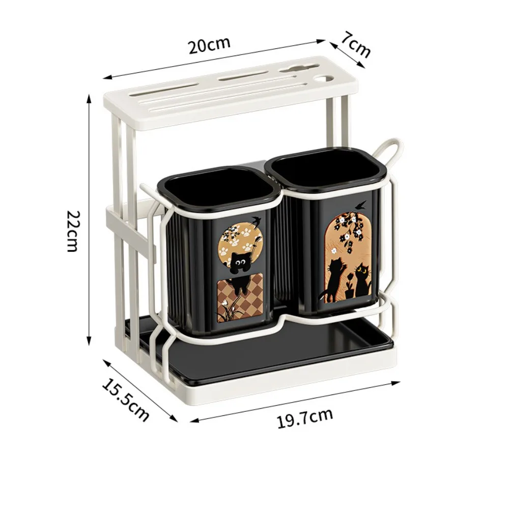 Kitchen Knife Storage Rack Countertop Draining Non-drilling Integrated Rack Double-cup Chopstick Holder Kitchen Organizer view 6