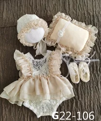 Baby Newborn Photography Props Baby Girl Lace Dress Romper Bodysuits Outfit  Hat Headband Photography Clothing