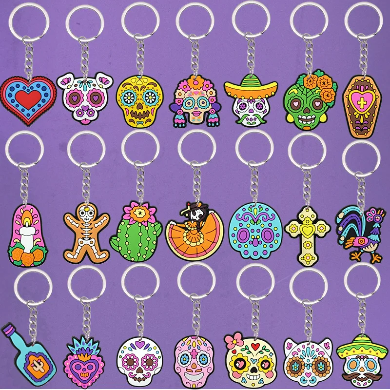 New Arrival Mexican Skull PVC Keychain Funny Festival Theme Pendant Key Ring For Backpack Bag Halloween Party Favor Small Gift