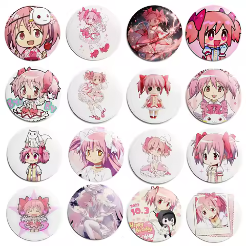 Magica Quartet Anime Puella Magi Madoka Magica Cartoon Badge Soft Button Lapel Pin Decor Brooch Jewelry Decoration Gift 58mm