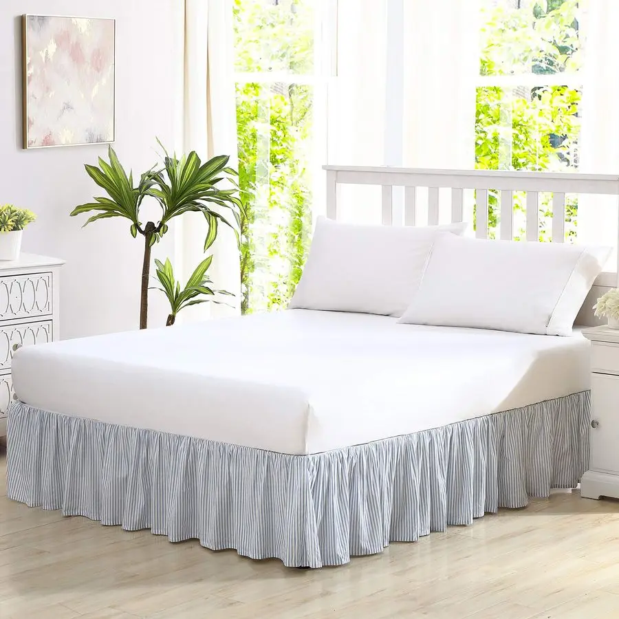 

Хлопковая юбка для кровати с рюшами, легкий декор для дома в классическом стиле, синяя, размер Queen