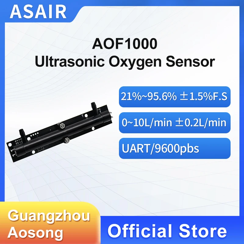 ASAIR Aosong AOF1010 Short/Long term Ultrasonic Oxygen Sensor Oxygen Gas Flow Concentration Sensor Module