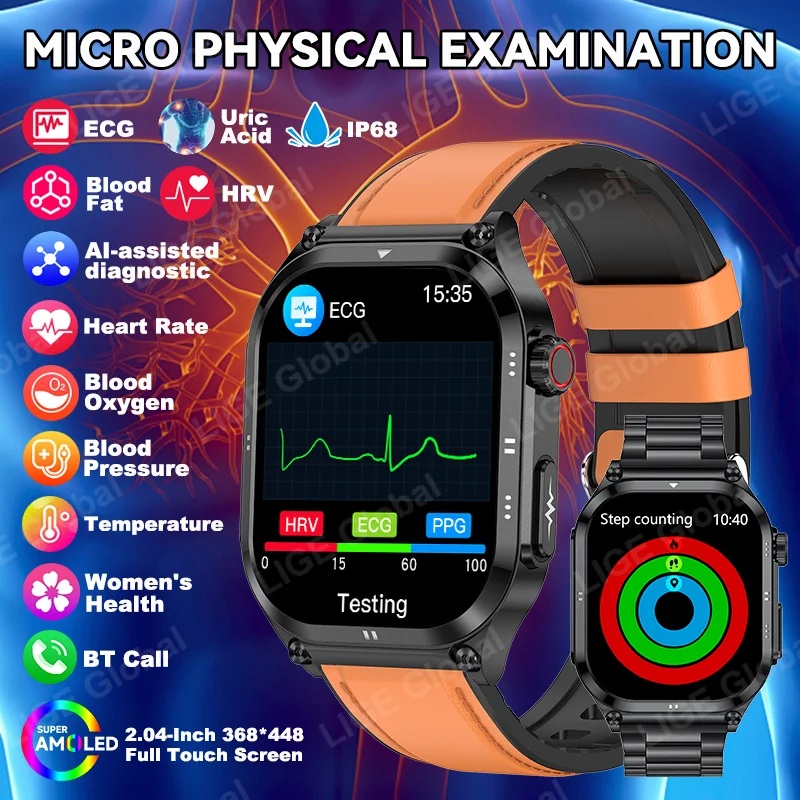 LIGE جديد التمريض الصف الساعات الذكية ECG + PPG الدهون في الدم حمض اليوريك ضغط الدم تحليل الجسم بلوتوث دعوة الصحة Smartwatch