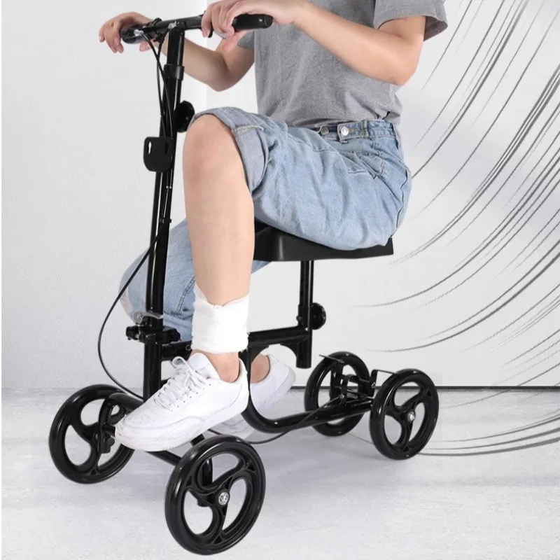 

Hot Sales Folding Knee Scooter Carbon Steel Steerable Knee Walker Height-Adjustable Handlebar All-Terrain Solid Wheels Scooter