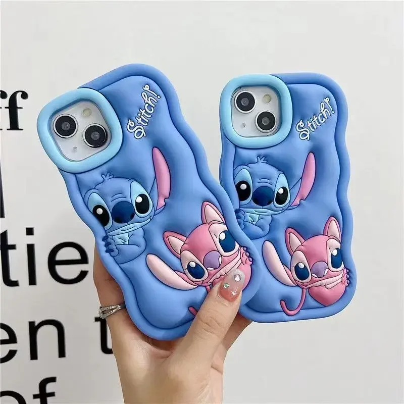 For iPhone 15 Pro Max 15 11 12 Pro 13 14 Pro Max 3D Kawaii Stitch Kitty Face Grip Tok Holder Cartoon Silicon Soft Phone Case