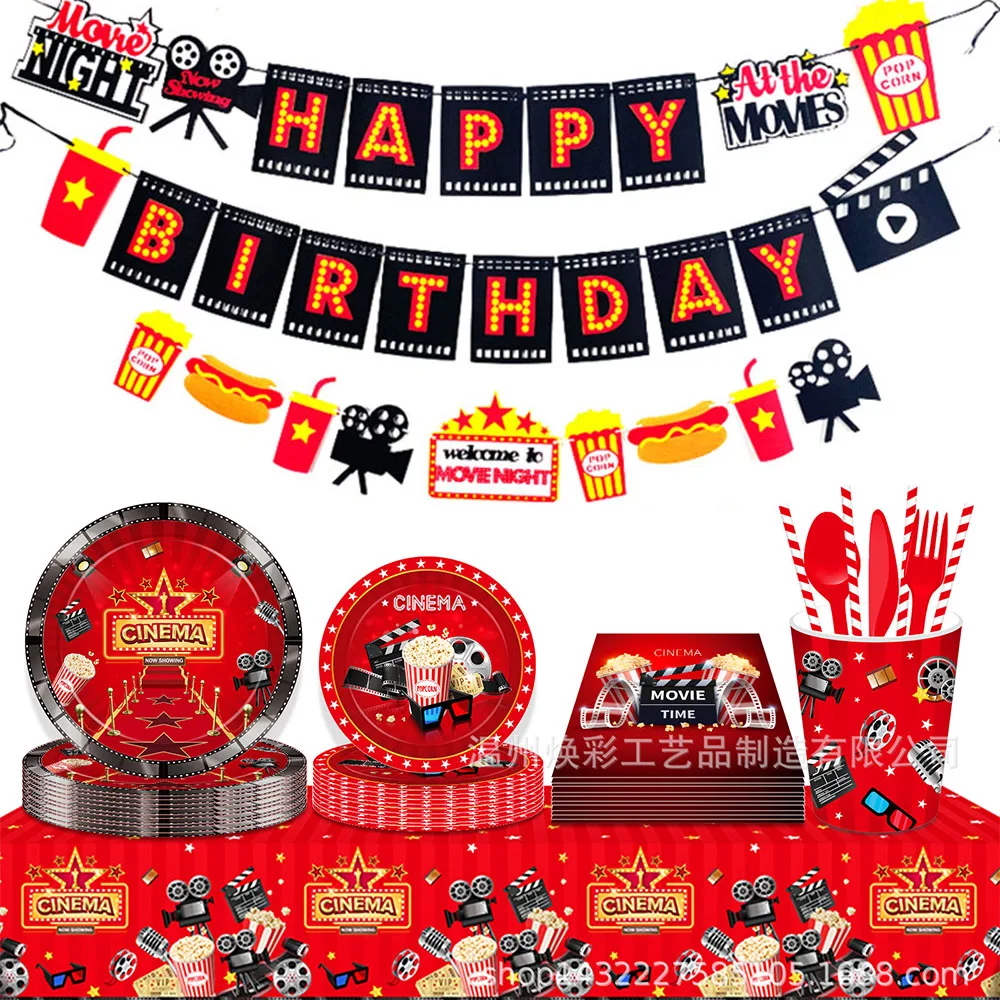 Glitter Happy Birthday Movie Cake Toppers Camera Cake Toppers Video Recorder Popcorn Family Movie Night Themed Party Supplies