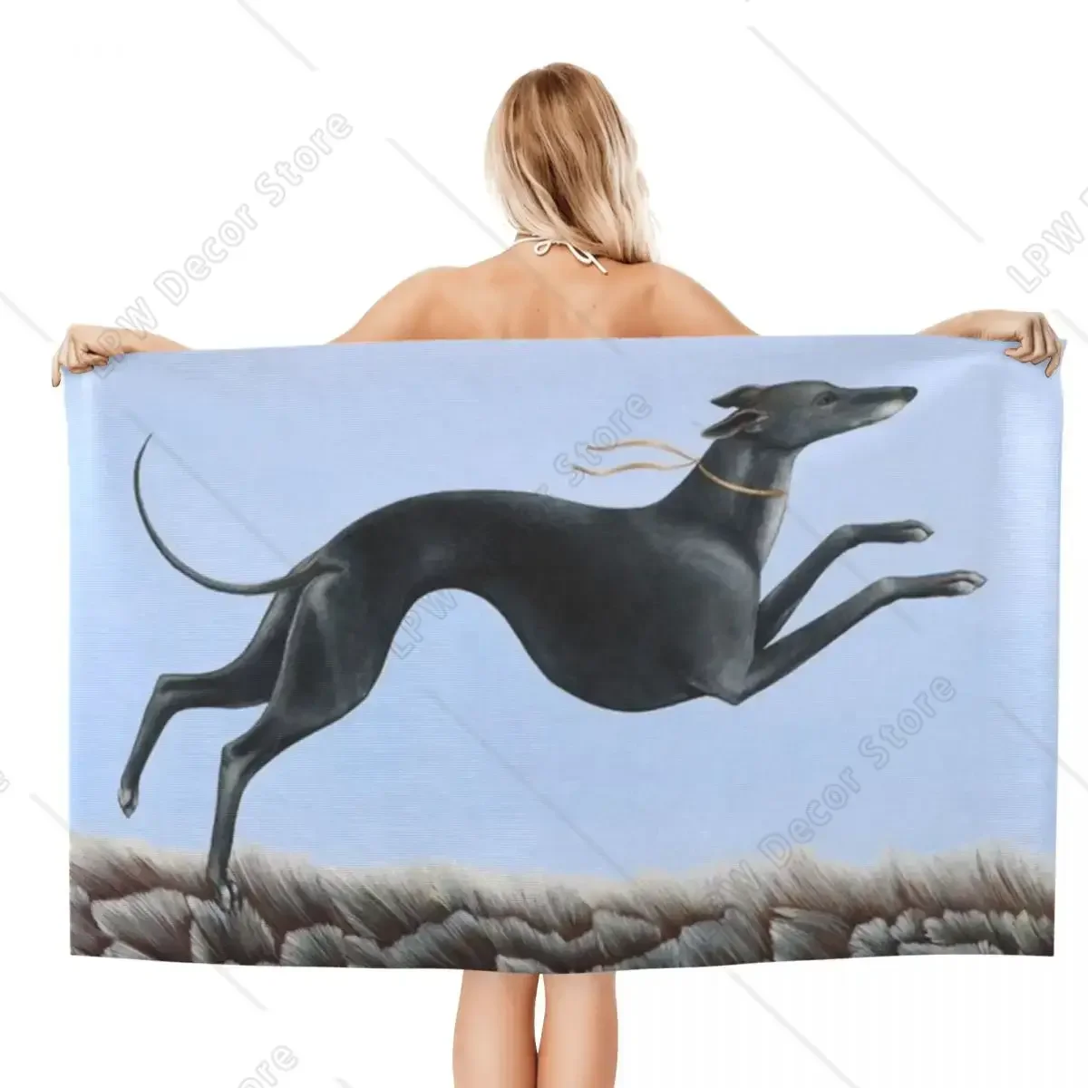 Custom Greyhound Jumping Beach Towel Whippet Sihthound Dog Breathable Microfiber Pool Towels