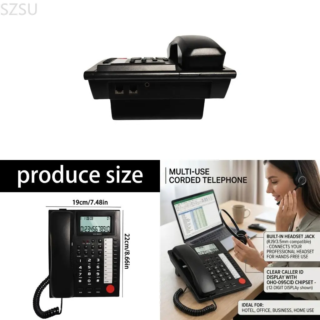SZSU Caller Identification Enabled Corded Desk Phone With Large Button And Headphone Socket