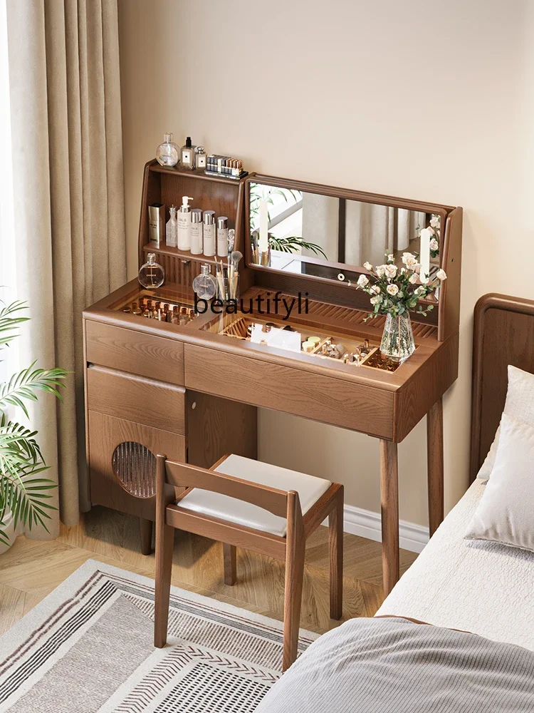 Solid Wood Dresser Modern Minimalist Bedroom Makeup Table Small Dresser Light Luxury Cosmetic Cabinet