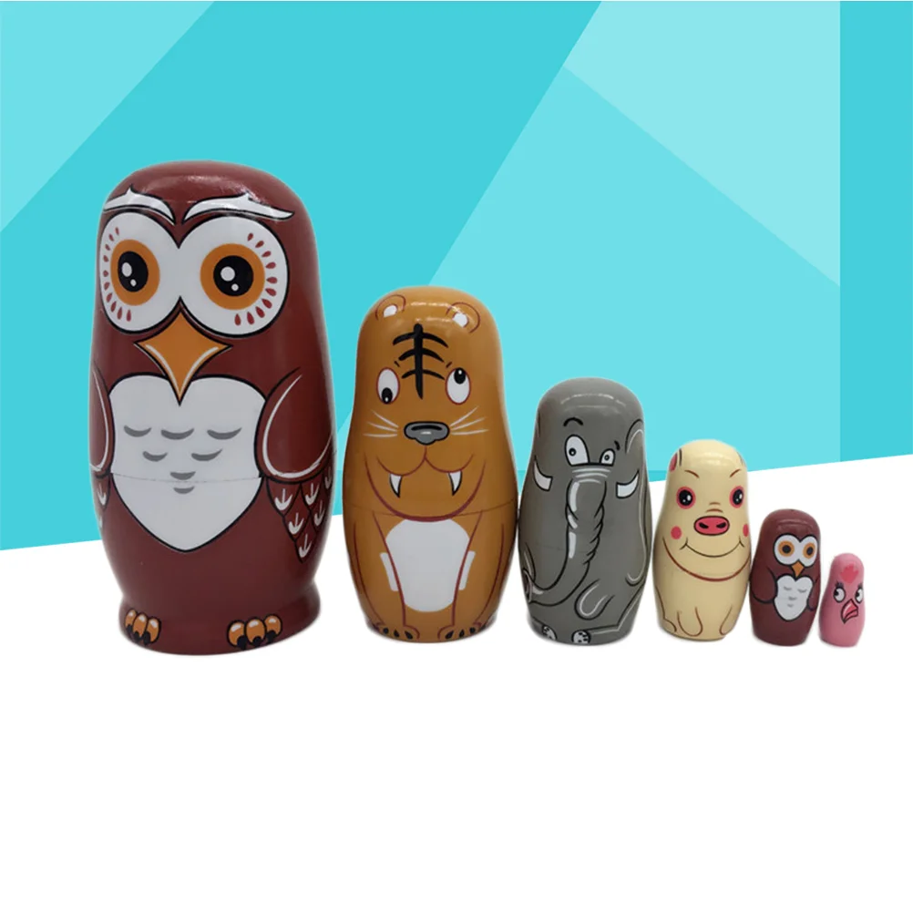 

6pcs Lot Wishing Owl Handmade Toys Matryoshka Animal Painted Russian Nesting Dolls Assorted Colors Kids Gift( Style)