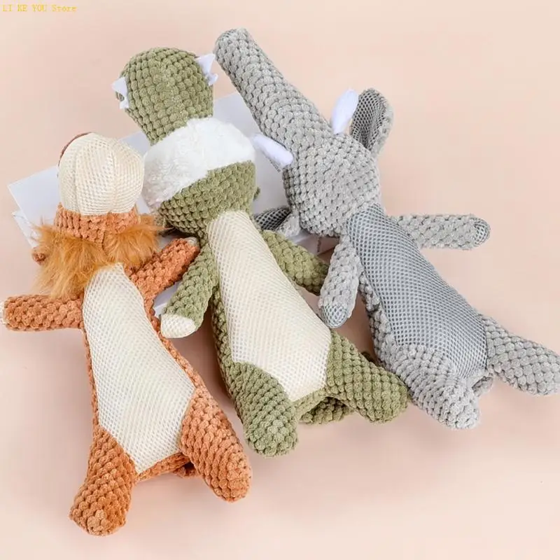 W3JE Cartoon Plush Animal Dog Chew Toy With Squeaky Sound Design For Breeds Mental Stimulation And Comfort Teething Relief