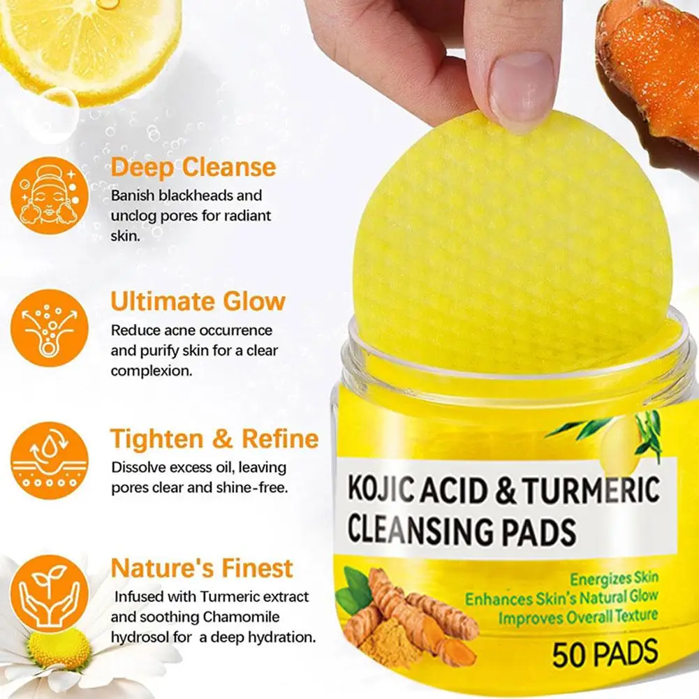 Turmeric Kojic Acid Facial Sponges 50Pcs Exfoliating Cleansing Pads With Curcuma Longa Root For Daily Care