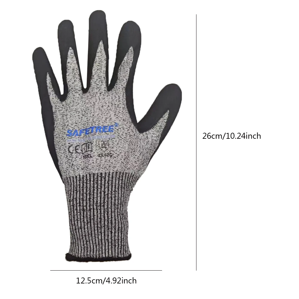 SAFETREE CE Level 5 Anti-cut Work Glove Cut Resistant Safety Gloves Constrution Security HPPE Nitrile Coated