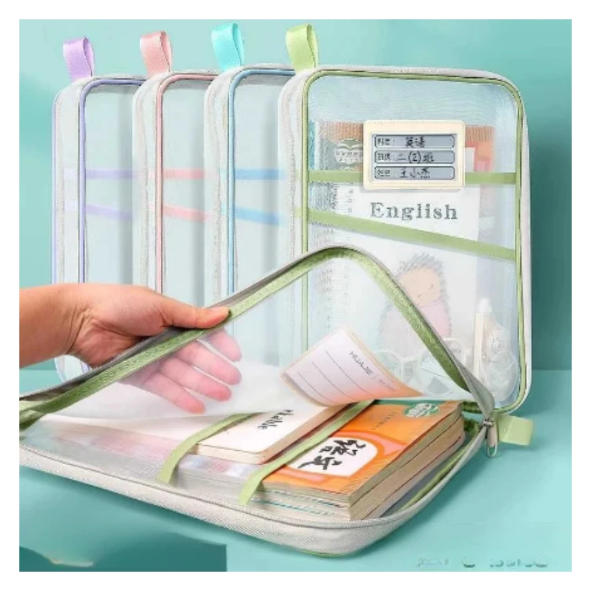 

Stationery Storage Bag Double-layer Mesh Zipper Bag Large Capacity Organizer Folders School Office Supplies Stationary Bag