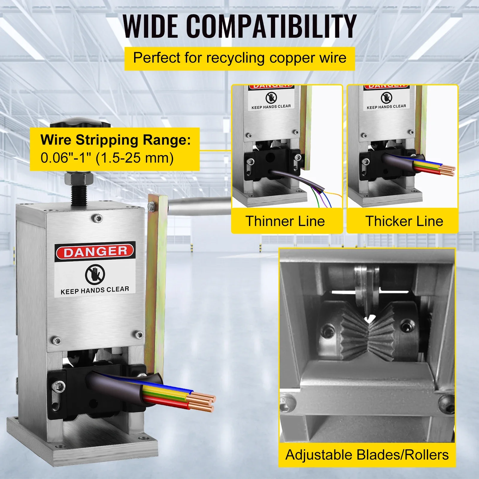 Obrázek 4: VEVOR manualwirestrippingmachine, sd-25/1.5-25mmhandcranked, wirestrippercutter, strippingcablemachineadenudercable