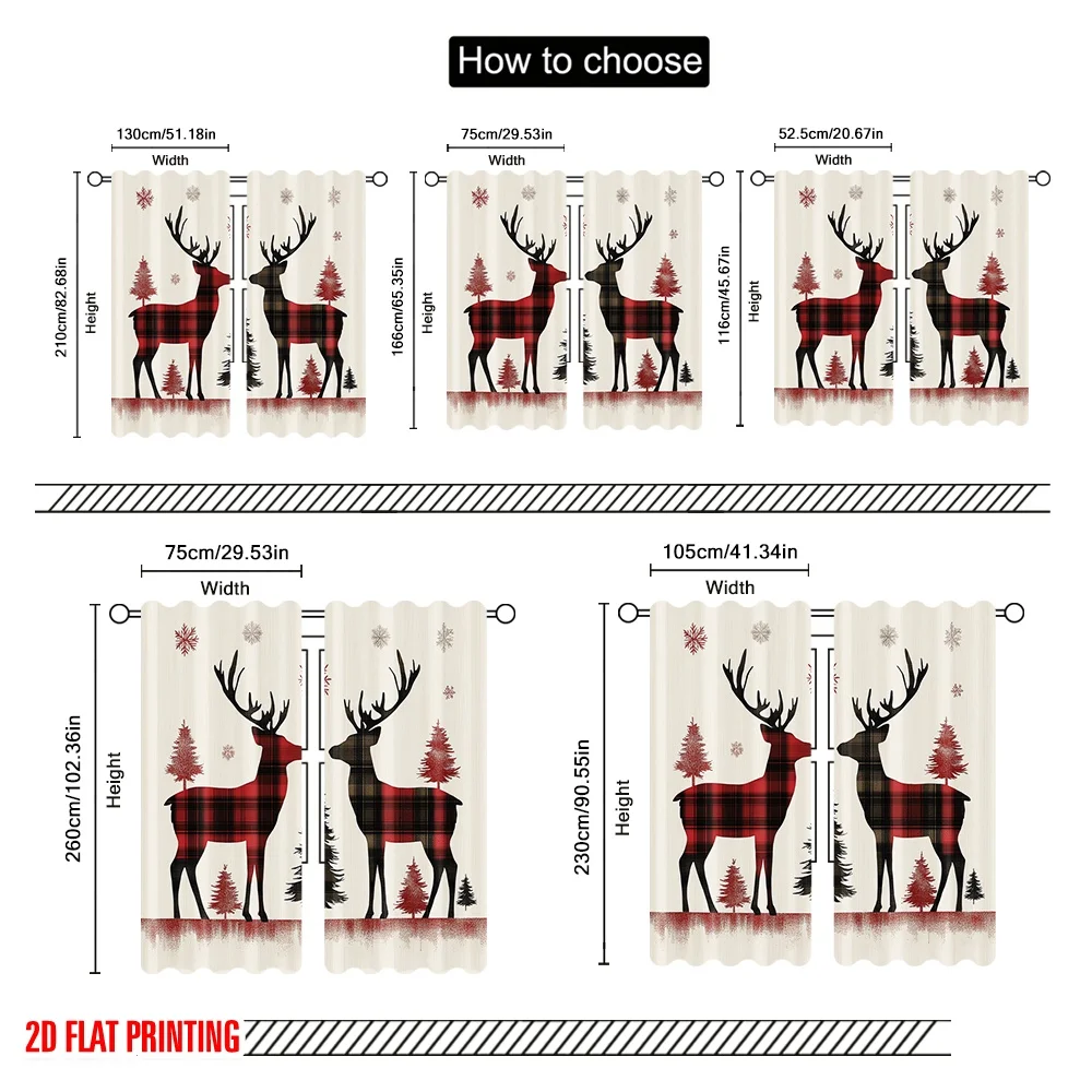 2 قطعة ، 2D الطائرة الطباعة المعاصرة الستائر الجاموس منقوشة الرنة الثلج (4) البوليستر دائم (بدون قضيب) عطلة
