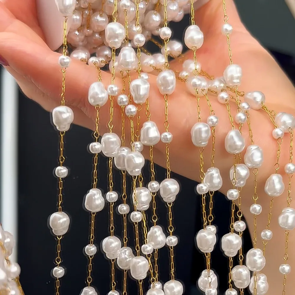 Stainless Steel Baroque Pearl Irregular Pearl Anti-rust DIY Craft Material Steel Wire Chain Clothing Accessory
