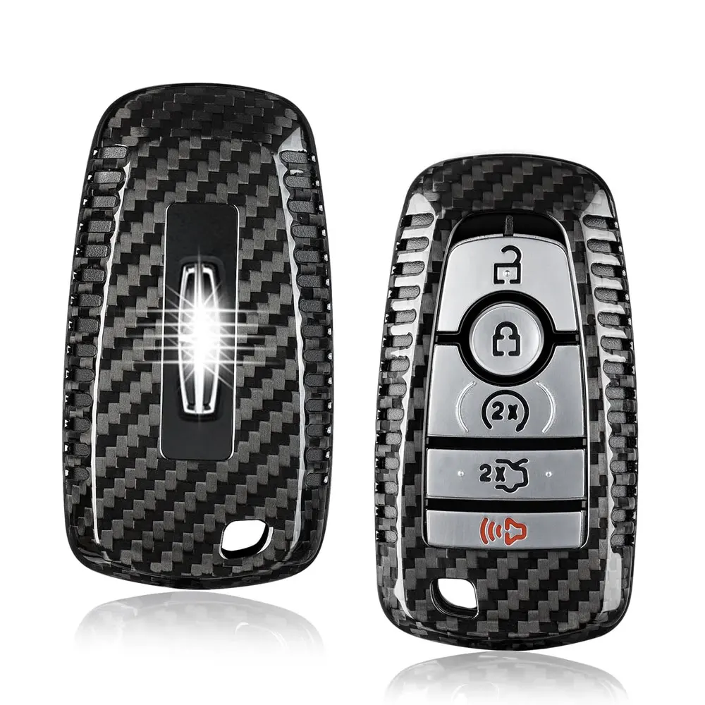 Carbon Fiber Key Fob Cover For Lincoln Navigator Aviator Corsair Nautilus Key Shell Case Protector for Ford F150 Raptor Bronco